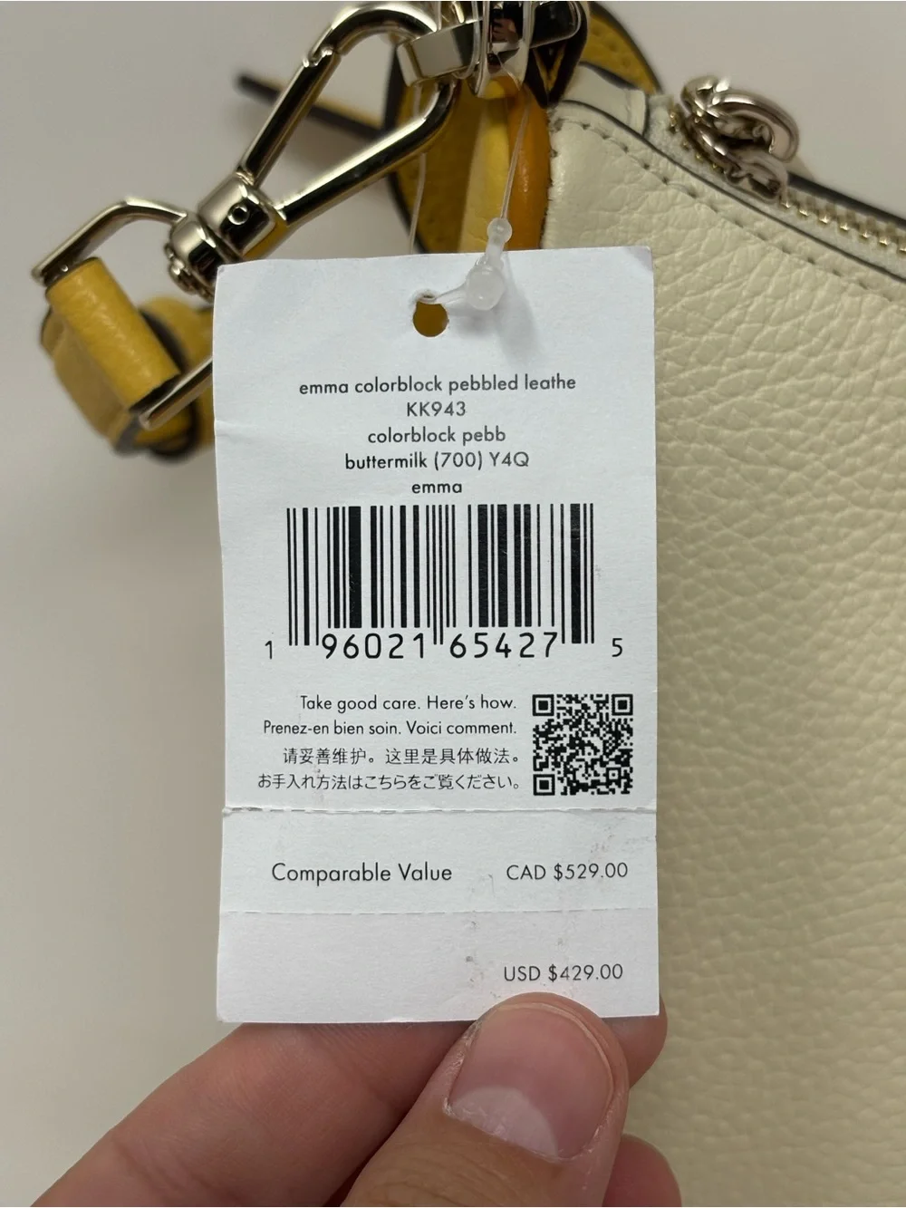 Kate Spade Emma Colorblock pebbles leather purse NWT buttermilk/yellow
